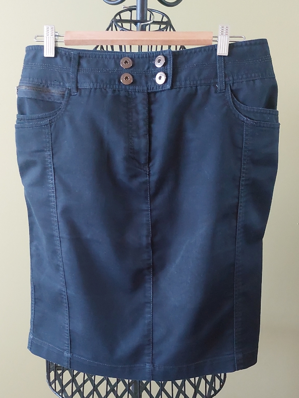 Dalia Collection Navy Double-Button Pencil Skirt
